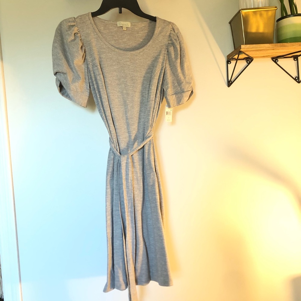 Gray belted midi dress